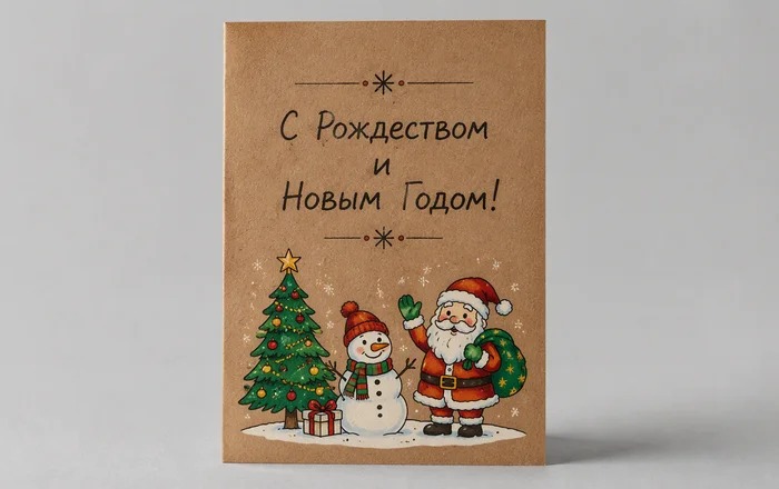 Крафтовая открытка «С Рождеством и Новым Годом»