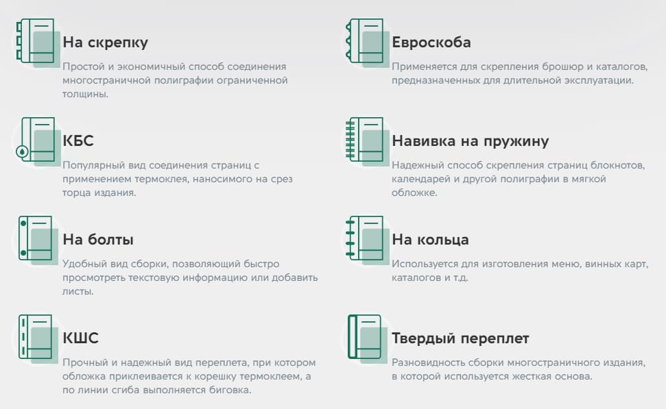 Виды скрепления брошюр, каталогов и других многостраничных изданий