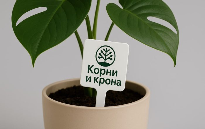Бирка пластиковая с логотипом для цветов и растений